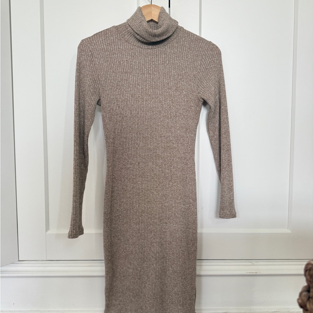 Elegant Tan Turtleneck Dress